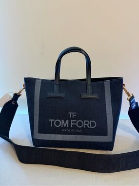 Tom Ford Black and Gray Canvas Logo Tote
